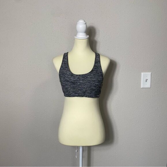 Holister Open Back Chriscross Black & Gray Spacedye Spots Bra Women's Size M - Picture 11 of 15